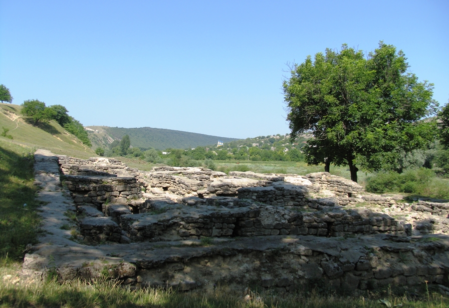 Вид на развалины «Восточных бань» и с. Требужень